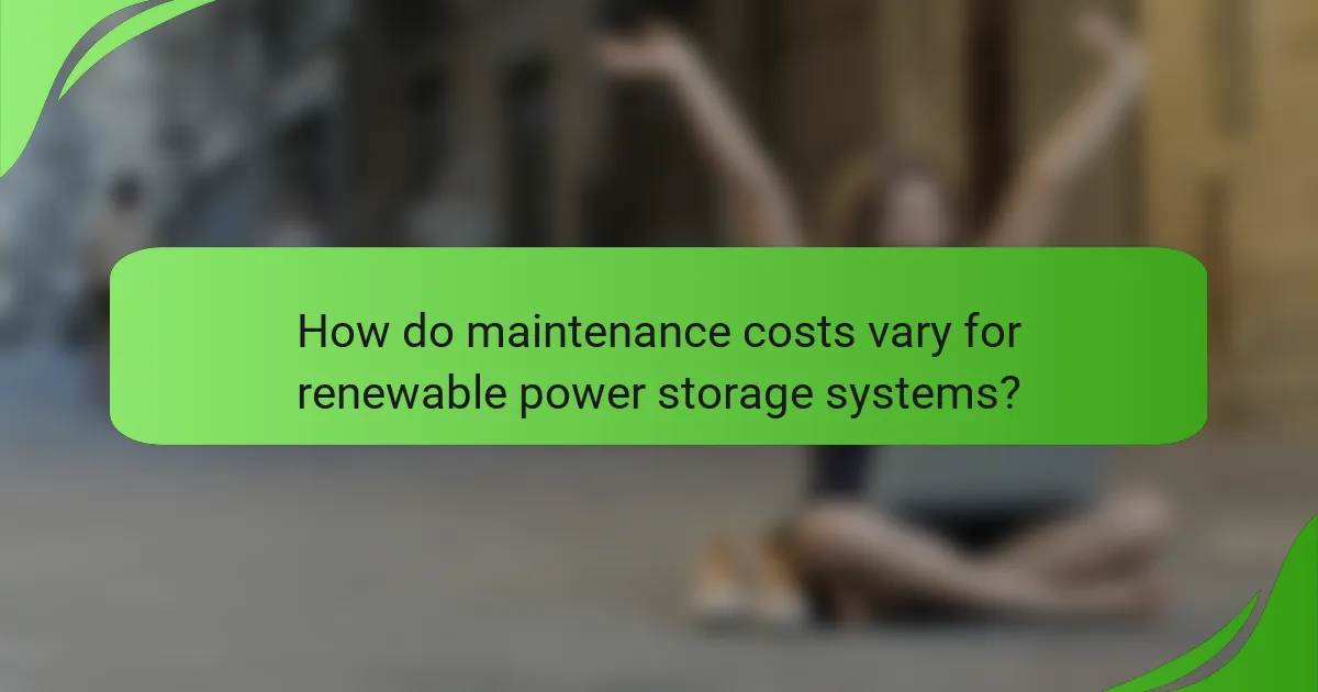 How do maintenance costs vary for renewable power storage systems?