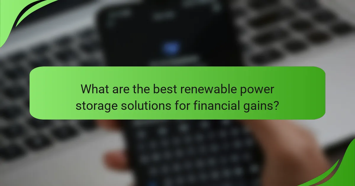 What are the best renewable power storage solutions for financial gains?